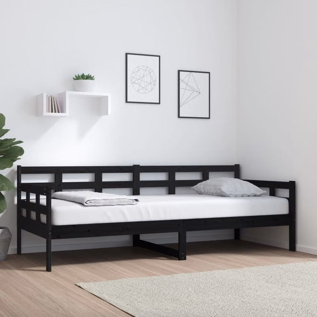 The Living Store Letto da giorno nero in pino massiccio 80x200 cm