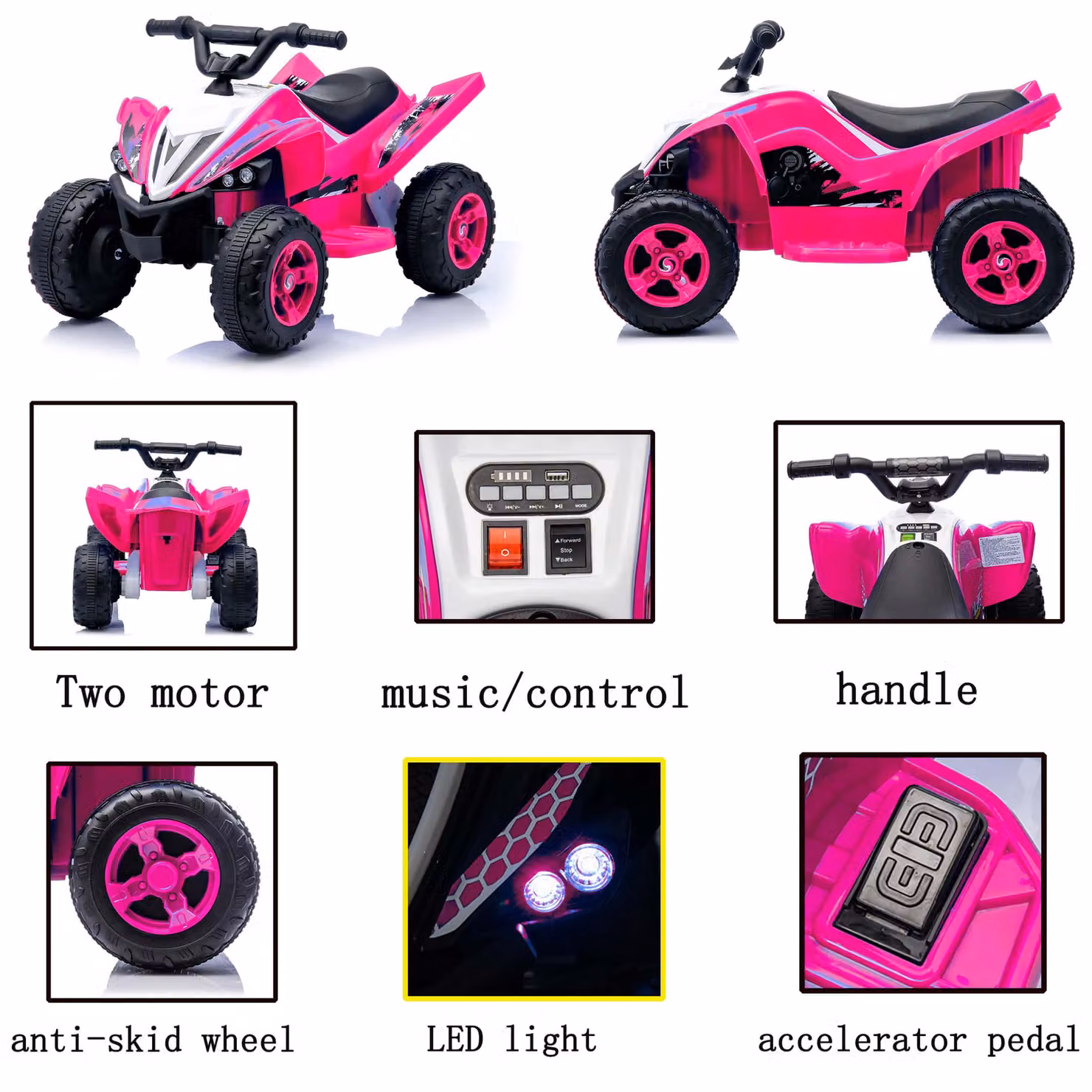 Quad elettrico 12V per bambini Aosom, rosa, con due velocità e movimento avanti/indietro, L 85 cm x P 55 cm x H 55,3 cm – 2