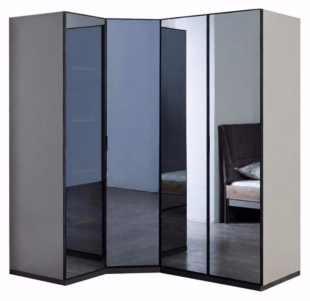 Armadio con specchio, grigio, vetro, legno, stile moderno, per camera da letto