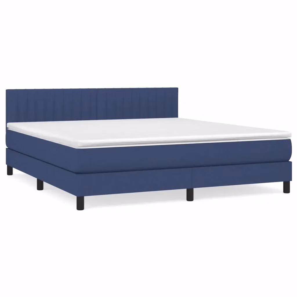 vidaXL Letto Ibrido con Giroletto a Molle e Materasso in Tessuto Blu e Bianco L/P/H: 160 x 200 x 78 cm – 2