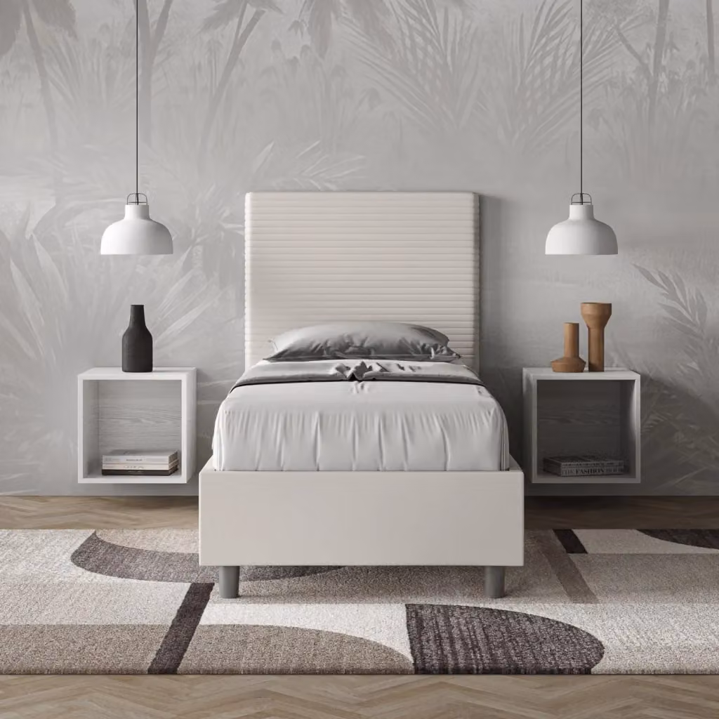 Letto Singolo Moderno GIORDANOSHOP con Contenitore a Alzata e Struttura Imbottita Bianco – 2