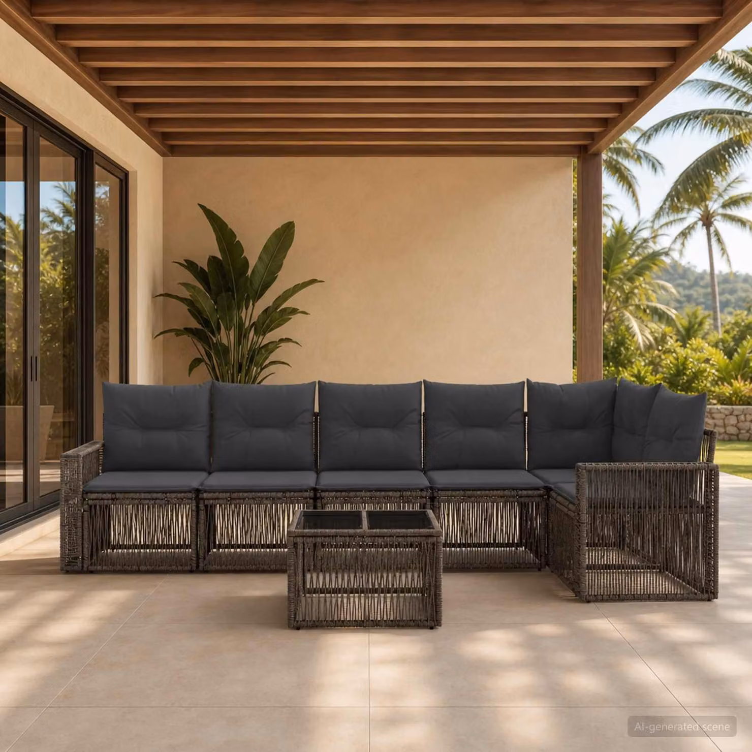 Maison Exclusive - Set da giardino composto da 7 pezzi. Divano e poltrone in rattan sintetico, colore grigio e grigio scuro