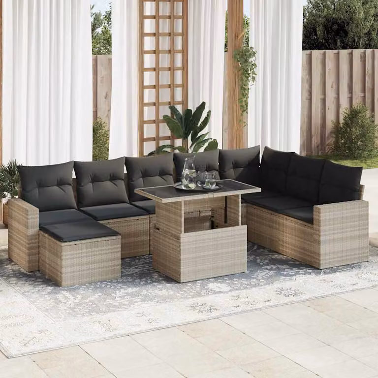 Maison Exclusive - Set Divano da Giardino 9pz con Cuscini Grigio Chiaro Polyrattan