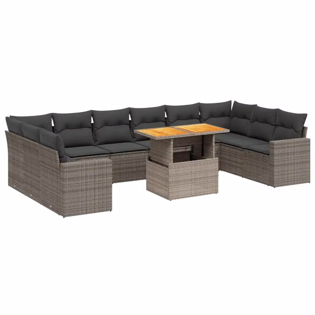 vidaXL Set Divani da Giardino a L 11 pz in Polyrattan Grigio con Cuscini e Tavolino – 2