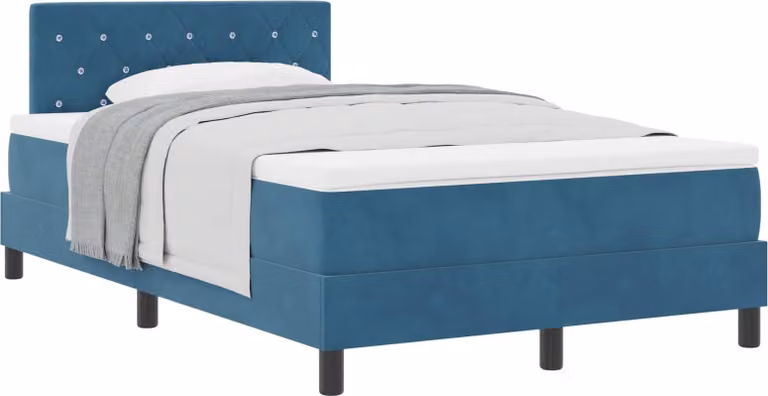 Letto a molle con materasso Blu Scuro 120 x 200 cm Velluto