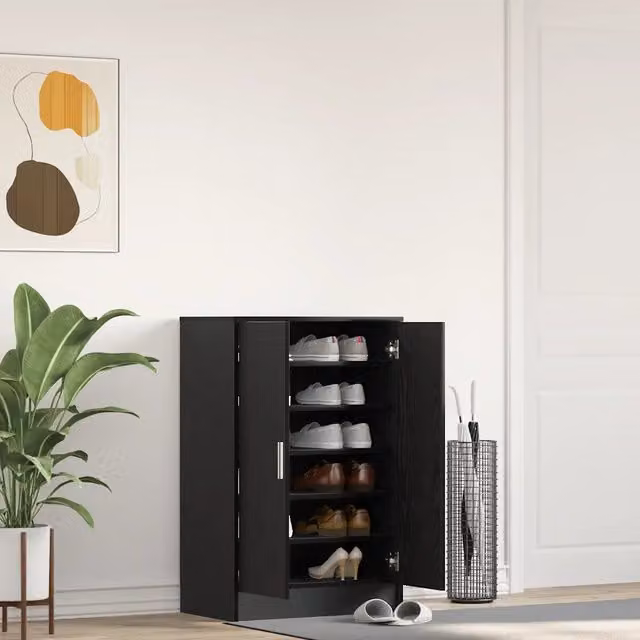 Scarpiera a parete Design Mania con ante a battente in legno nero opaco L: 60 cm, P: 35 cm, H: 92 cm – 1