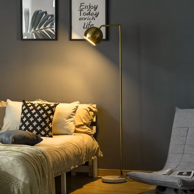 Lampada da terra moderna HOMCOM con base in marmo e metallo, paralume regolabile, colore oro/ottone, ideale per salotto e camera da letto, attacco E27 40W