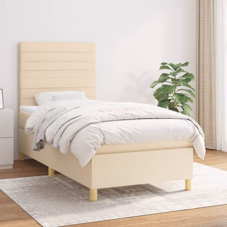 vidaXL Letto Ibrido con Giroletto a Molle e Materasso a Tasche, Colore Beige e Bianco, L/P/H: 90 x 200 x 128 cm