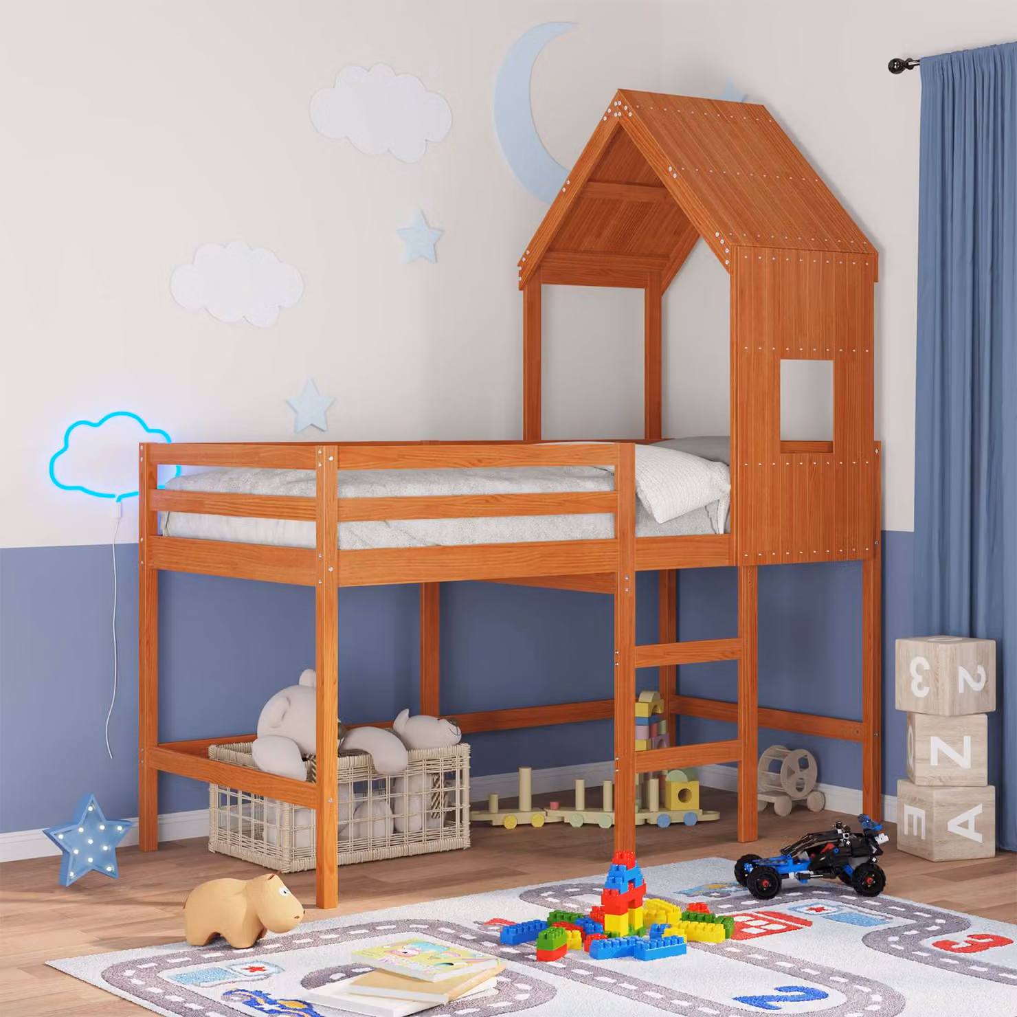 Struttura per letto soppalco singolo vidaXL in legno di pino marrone cera, L/P/H: 90 x 190 x 218 cm
