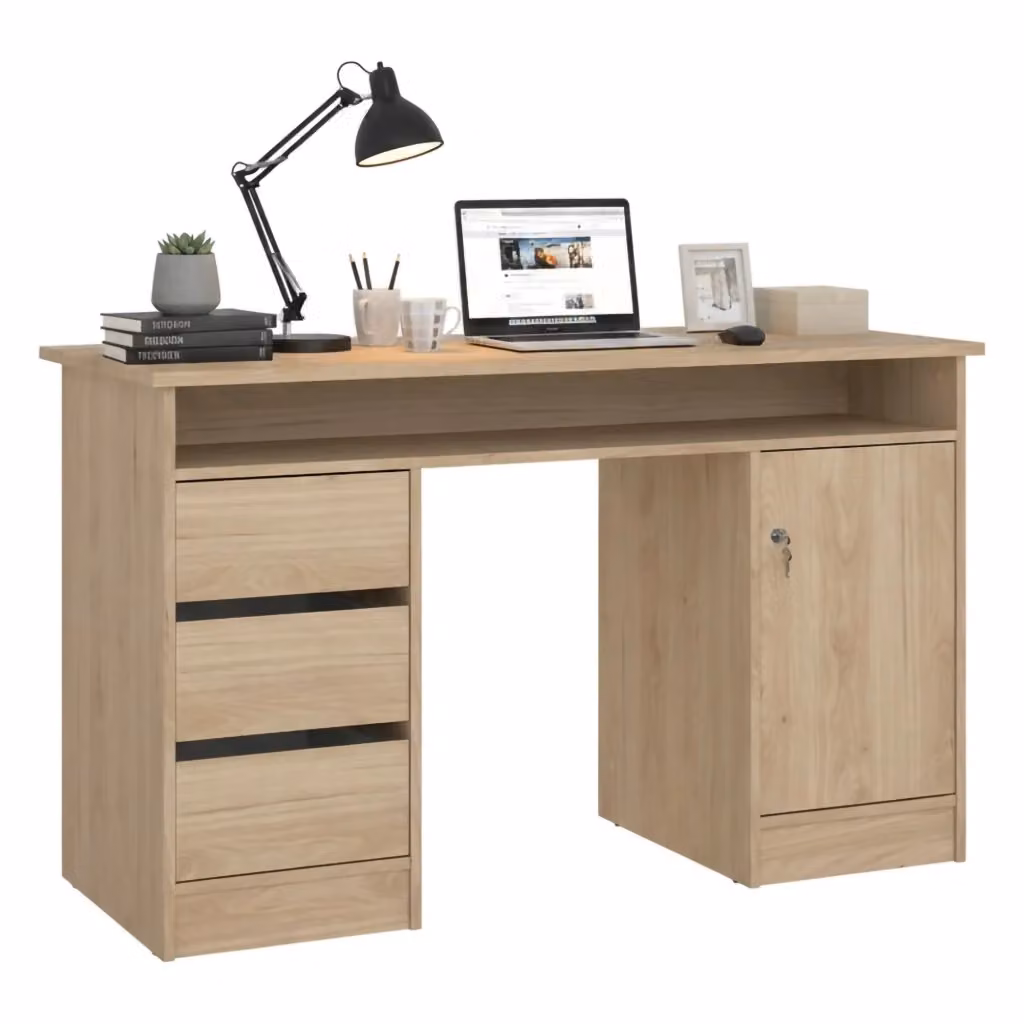 Scrivania DMORA moderna in legno color rovere, tavolo per ufficio e computer con piano rettangolare, L: 126 cm, P: 55 cm, H: 76 cm – 2