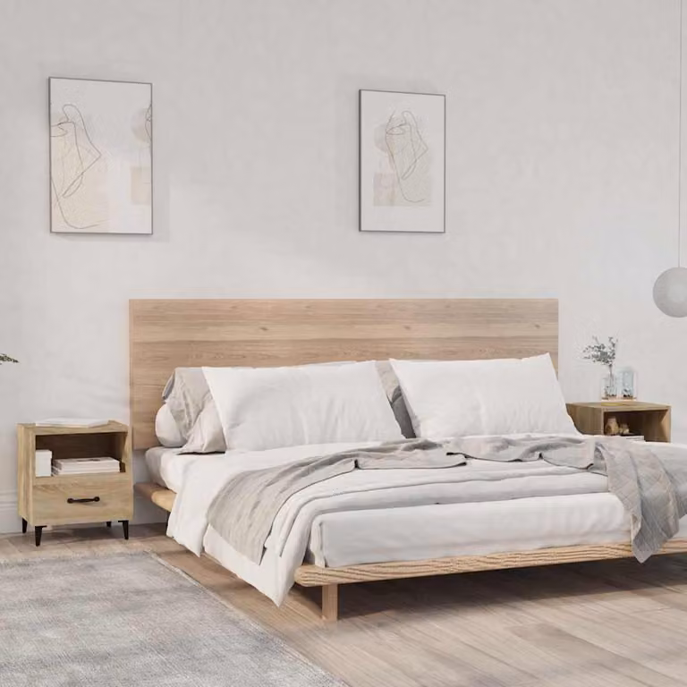 Set di 2 comodini moderni vidaXL in legno e metallo color rovere e beige