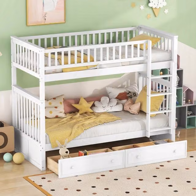 Letto a castello 90x200 - Xylo - Bianco con cassetti senza materasso