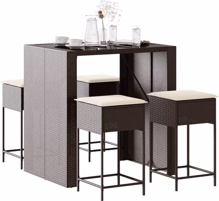 Maison Exclusive - Set da bar da giardino 5 pezzi con cuscini marroni in polyrattan