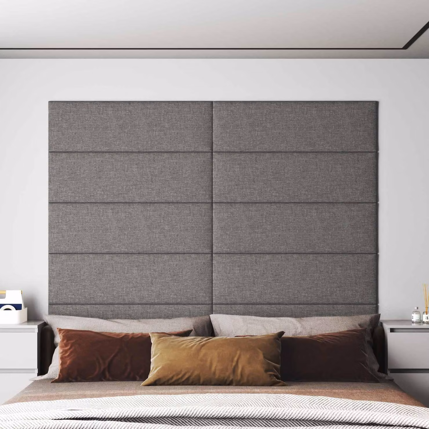 Testiera da Parete 12 pcs Grigio chiaro 90 x 30 cm Tessuto
