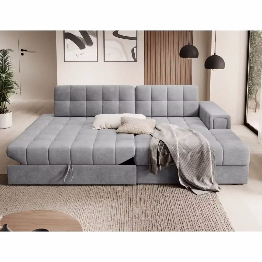 Divano angolare trasformabile CUBITO MEUBLORAMA grigio con contenitore e letto, L 240 cm – 2
