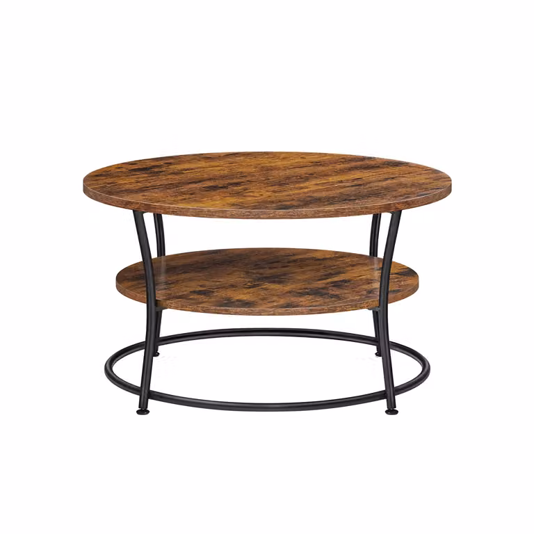 Tavolino da Caffè a 2 Ripiani, Marrone Vintage + Nero / 80D x 80L x 45H