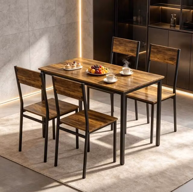 Set tavolo da pranzo 108x60x76 cm in acciaio nero marrone rustico salvaspazio –