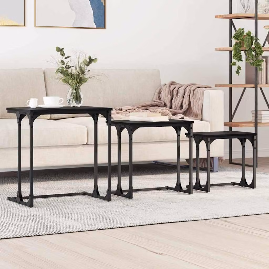 Maison Exclusive - Set di 3 tavolini da caffè impilabili, finitura effetto legno nero rovere, materiale: legno composito