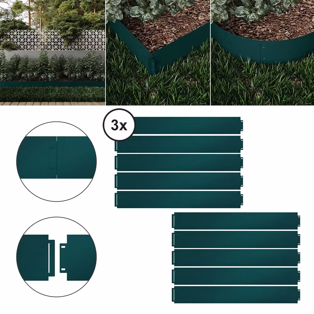 Bordo per prato Serina in acciaio zincato verde L: 100 cm, H: 18 cm, Lunghezza: 30 m – 2