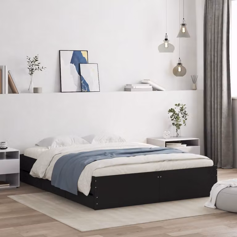 vidaXL Giroletto con Cassetti Nero in Legno Multistrato L/P/H: 140 x 200 x 143 cm