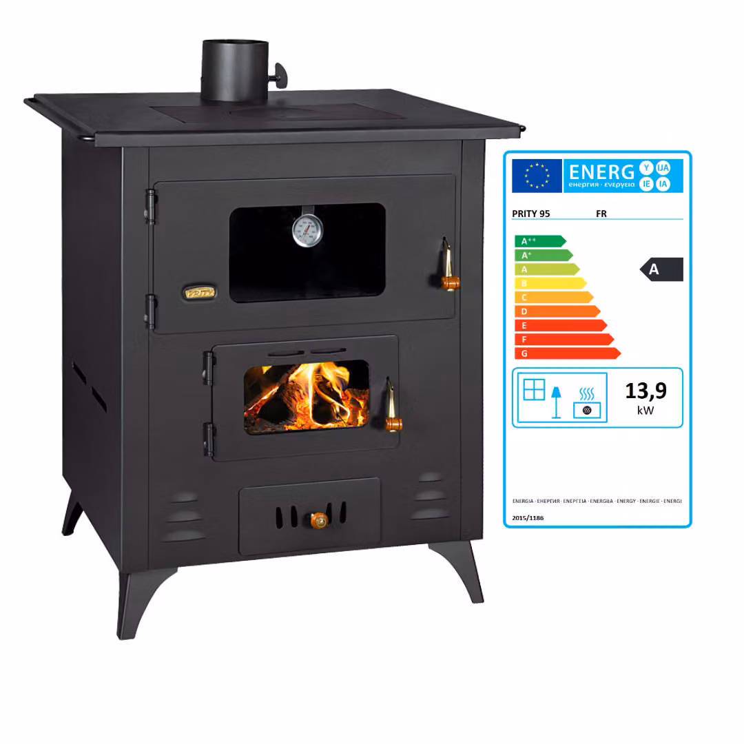 Cucina a legna Prity FR 13,9 kW con forno grande e termometro, piastra in metallo