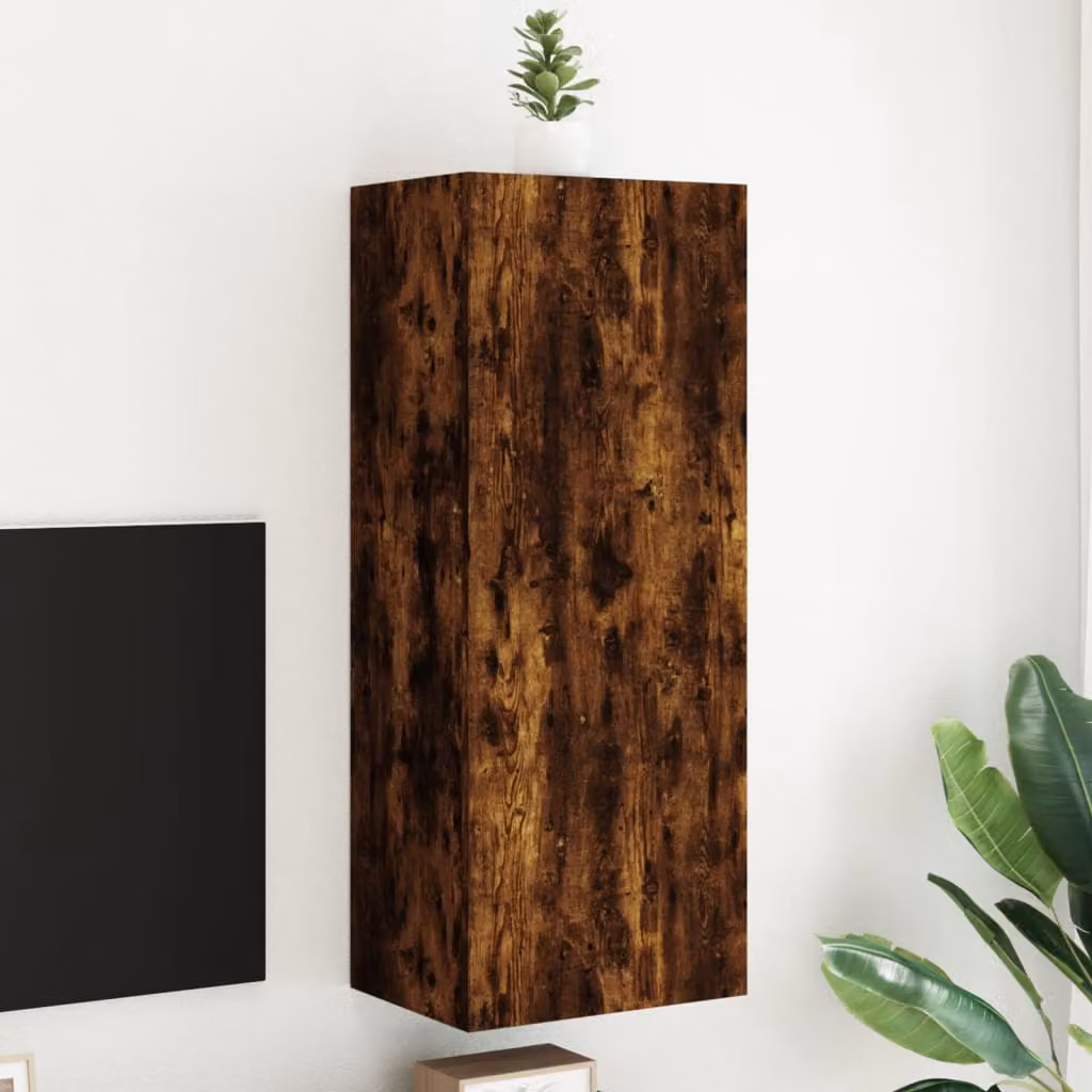 Supporto TV da parete mobile vidaXL in legno rovere fumo, L 40,5 cm x P 30 cm x H 102 cm