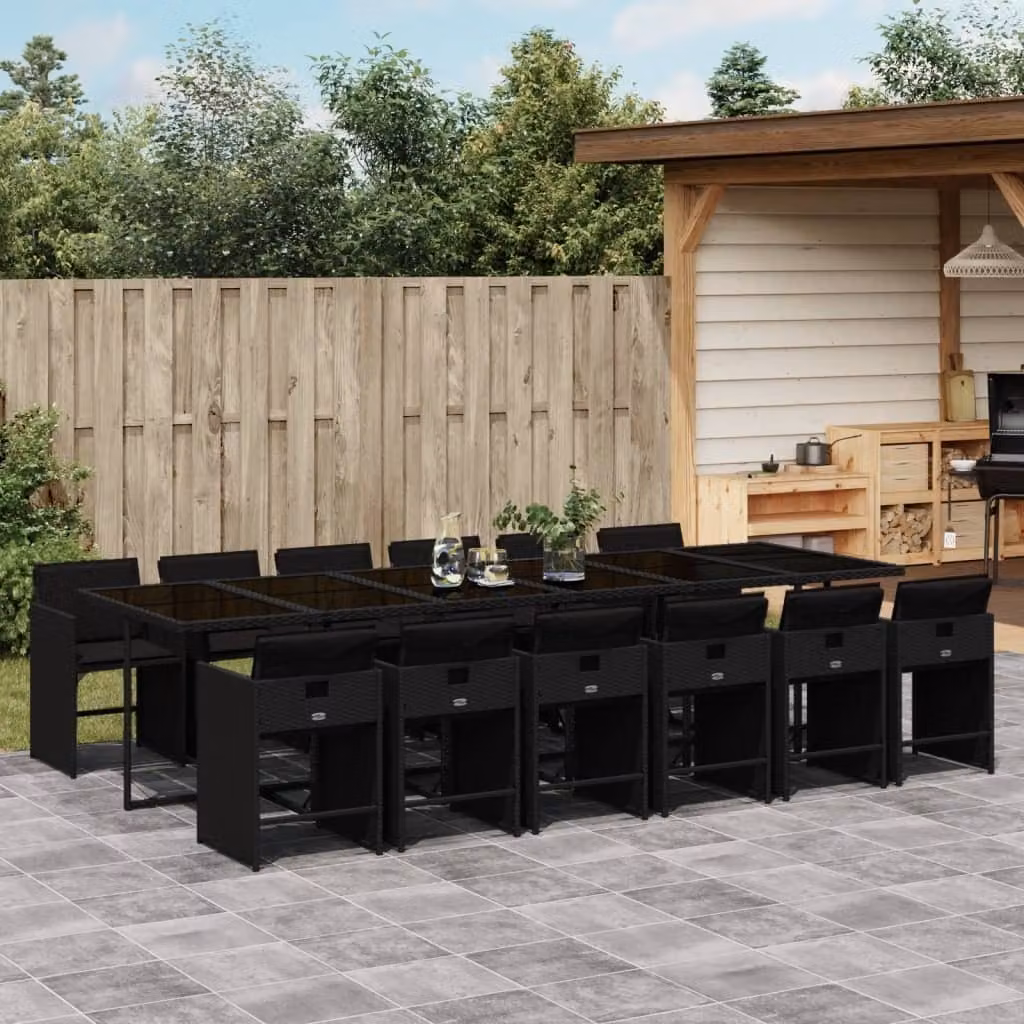Maison Exclusive - Set da Pranzo da Giardino 13pz con Cuscini Nero in Polyrattan