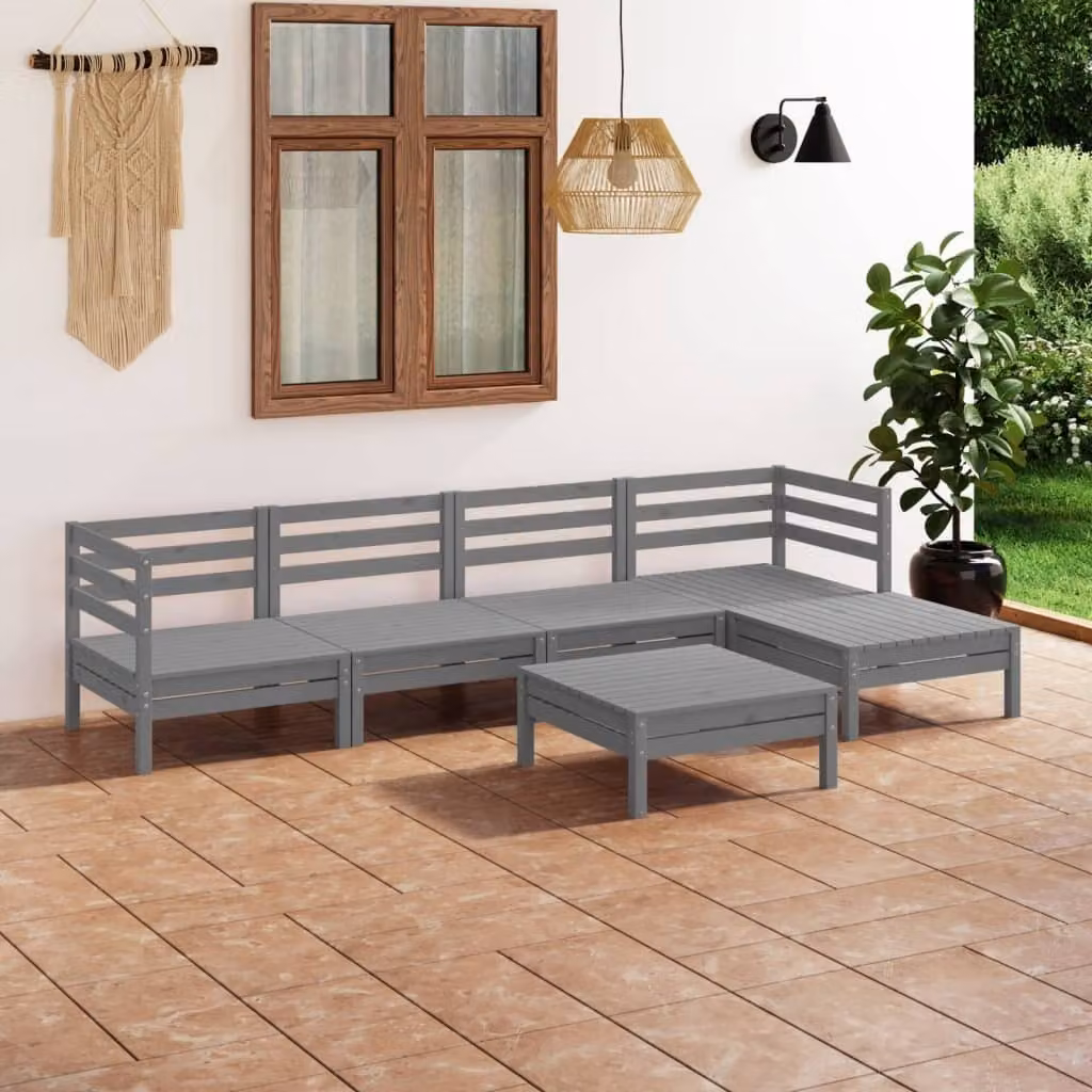 The Living Store Set da giardino 6 pezzi in pino massiccio grigio