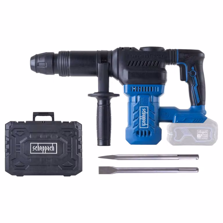 Martello demolitore a batteria Scheppach BC-AB1500-X - 20V | 9 Joule | 3400 colpi/min | Attacco SDS-Max | Impugnatura ausiliaria rotante a 360° | Faretto LED