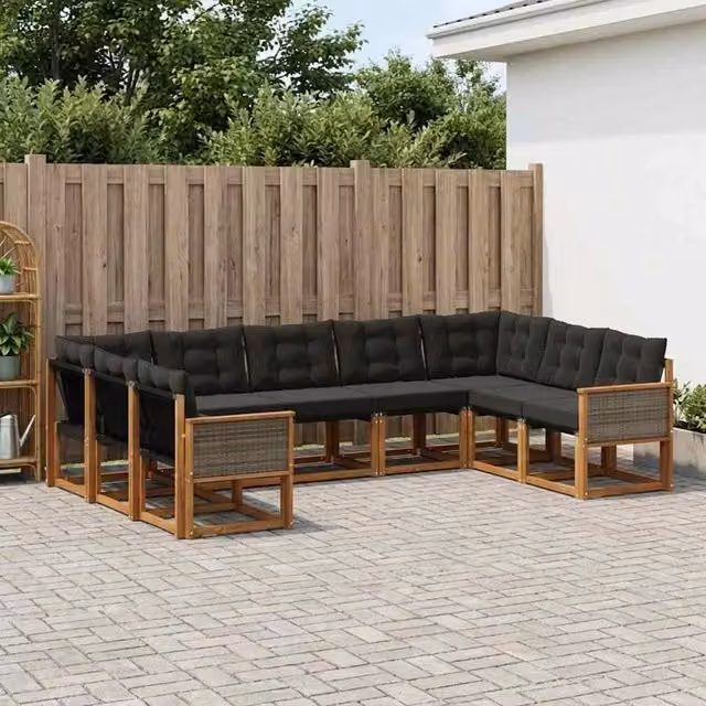 Set di divani da esterno 9 pz Naturale e Nero 3382204