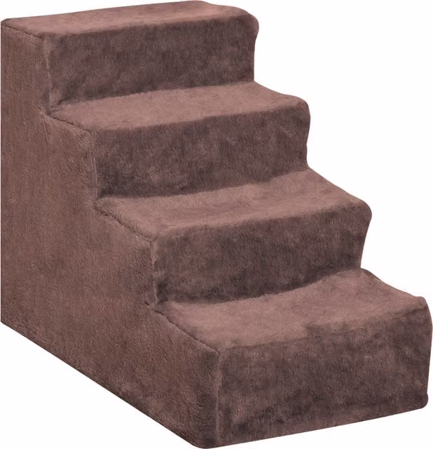 Scaletta per cani PawHut a 4 gradini con rivestimento sfoderabile e lavabile, Marrone, L: 60 cm, P: 35 cm, H: 44 cm – 1