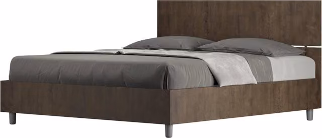 Letto Matrimoniale 160x190 cm con Rete e Contenitore Testata Dritta Demas Noce