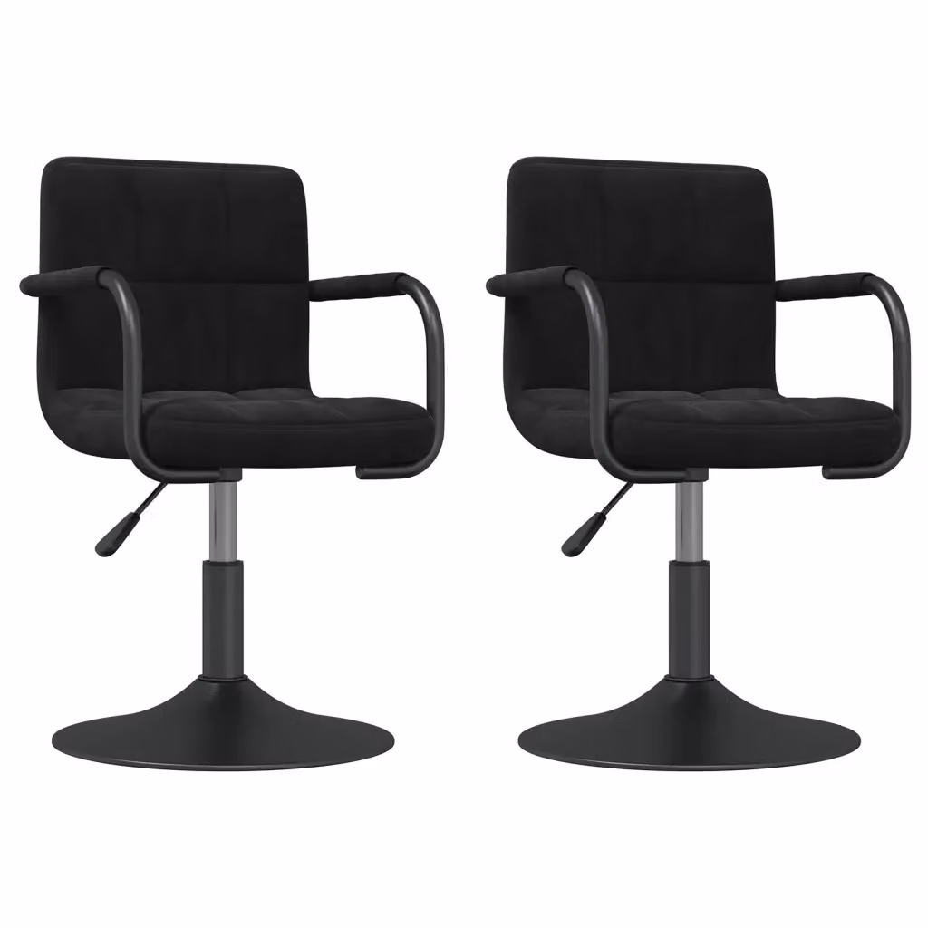 Set di 2 sedie da pranzo girevoli vidaXL in velluto nero con braccioli e base in metallo – 2