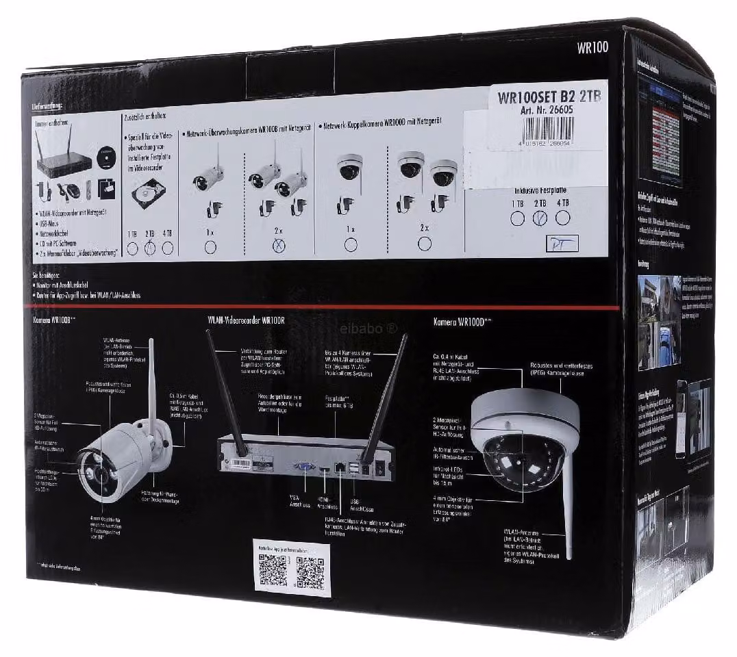 NVR WLAN con 2 telecamere wireless da esterno WR100B, disco rigido HDD da 2 TB WiFi