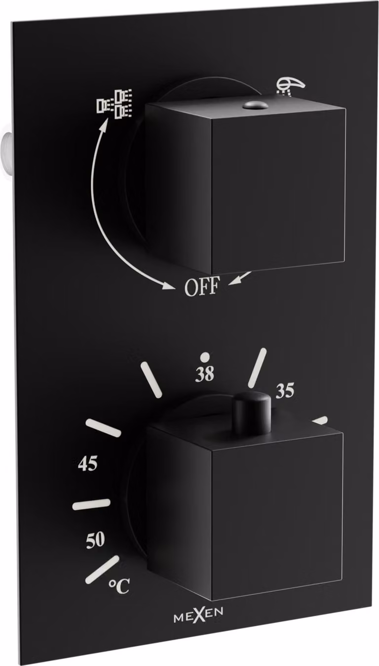 Mexen Cube batteria termostatica vasca-doccia a 2 uscite, nera - 77502-70