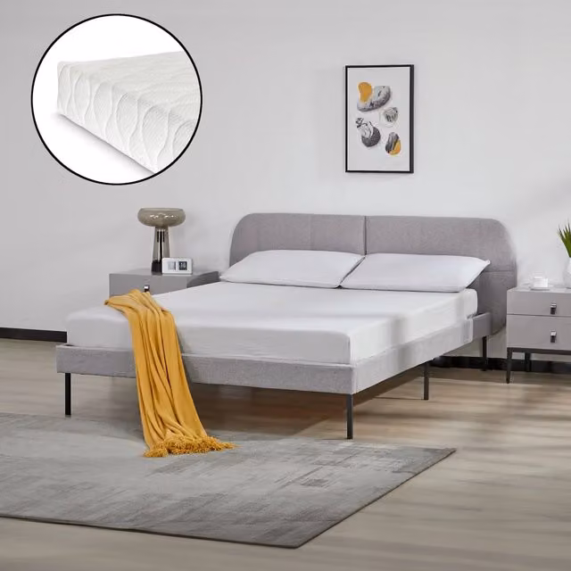 Letto Francese Porvoo en.casa con Testiera e Materasso in Tessuto Grigio L/P/H: 140 x 200 x 83 cm