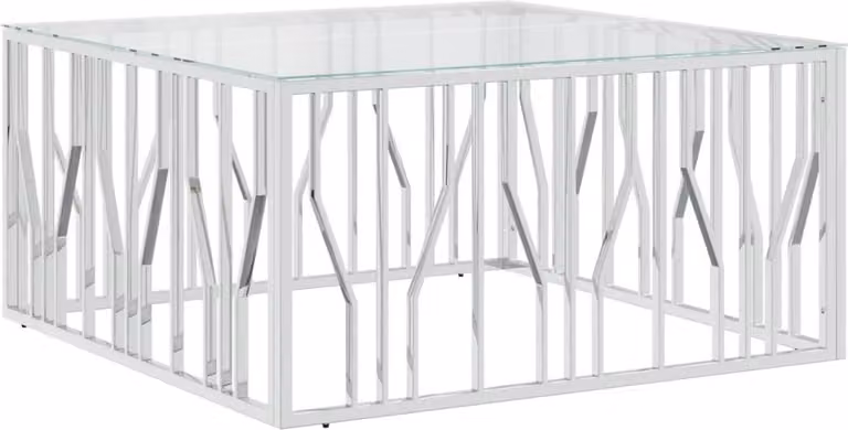 Tavolino da Salotto 100x100x50 cm in Acciaio Inox e Vetro