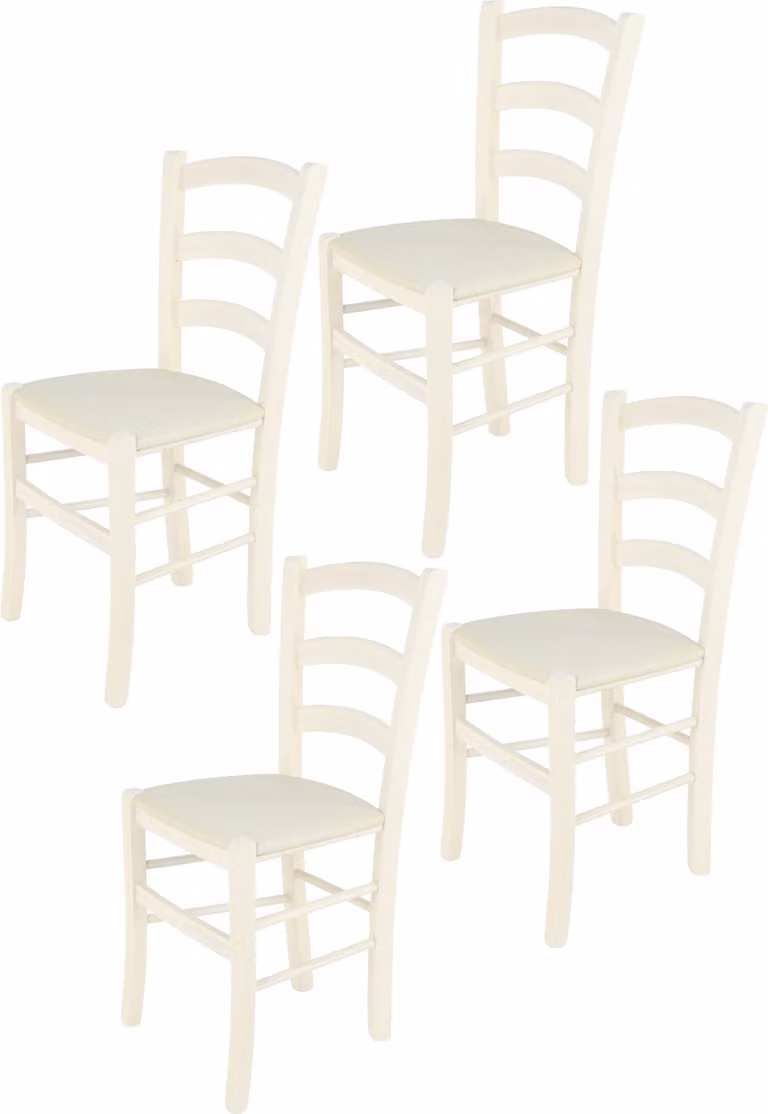 t m c s Tommychairs - Set di 4 sedie VENICE per cucina e sala da pranzo, struttura robusta in legno di faggio laccato in colore bianco anilina e seduta imbottita rivestita in TESSUTO colore avorio