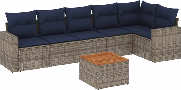 Set Divani da Giardino 7 pz con Cuscini Grigio in Polyrattan