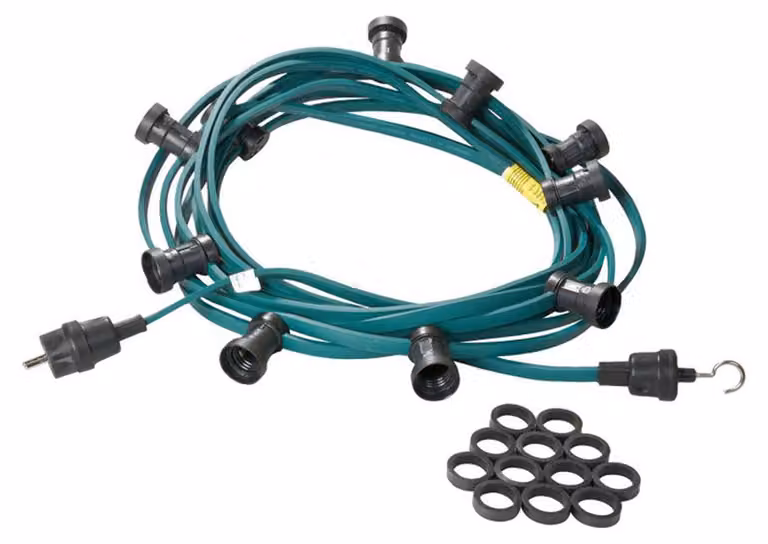 Catena luminosa decorativa per interni/esterni, 20 metri - Catena luminosa verde per esterni - Prodotta in Germania - 30 portalampade E27