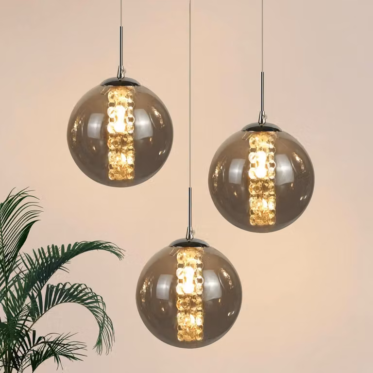 Lampadario ZMH a 3 luci, ideale per la sala da pranzo, colore grigio. Lampadario sospeso con altezza regolabile, realizzato in vetro, adatto per camera da letto, cucina o corridoio