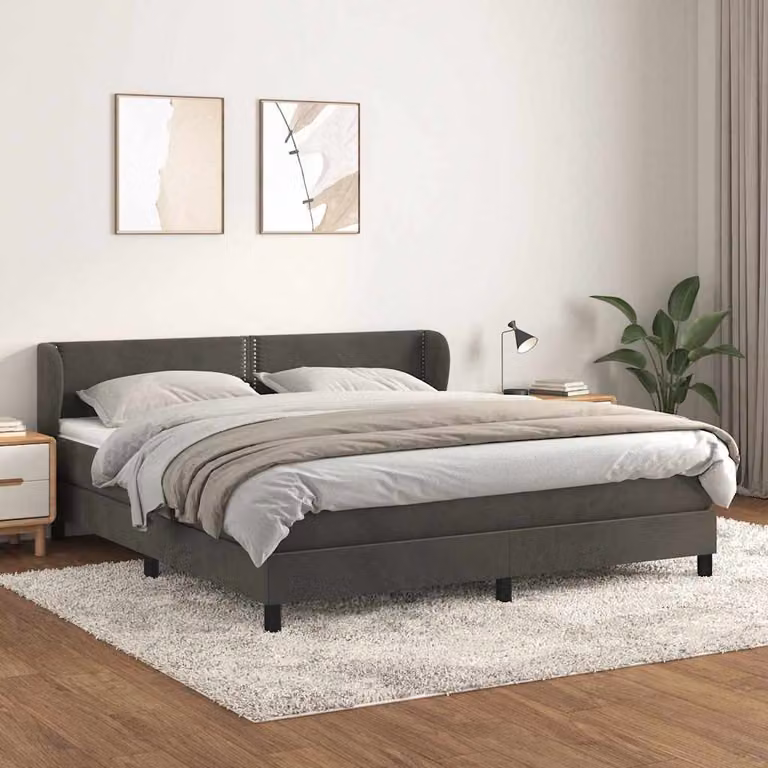 vidaXL Giroletto a Molle con Materasso in Velluto Grigio Scuro L/P/H: 160 x 200 cm
