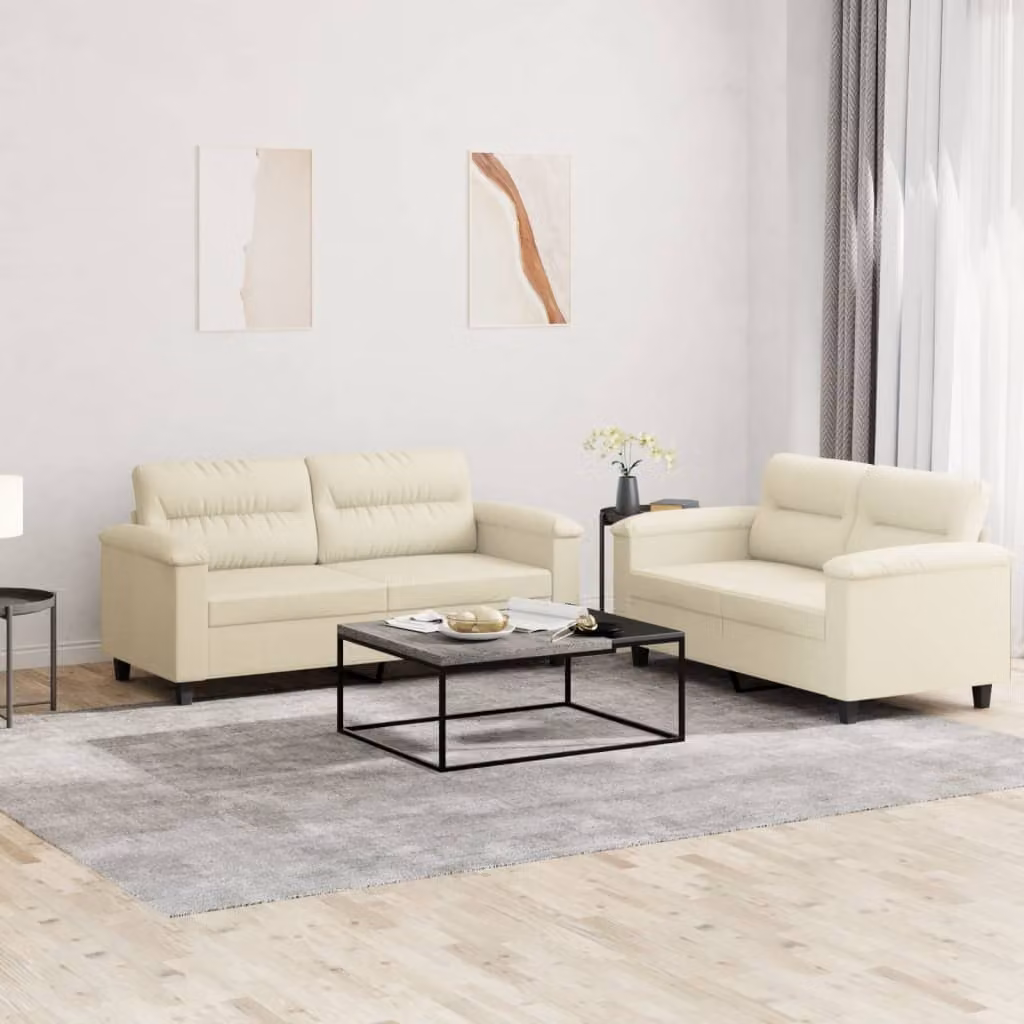 Maison Exclusive - Set divano a 2 posti con cuscini in ecopelle color crema