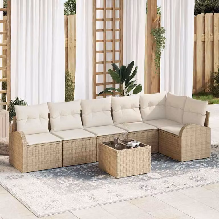 Maison Exclusive - Set di divani con cuscino 7 pcs Beige e Bianco polyrattan