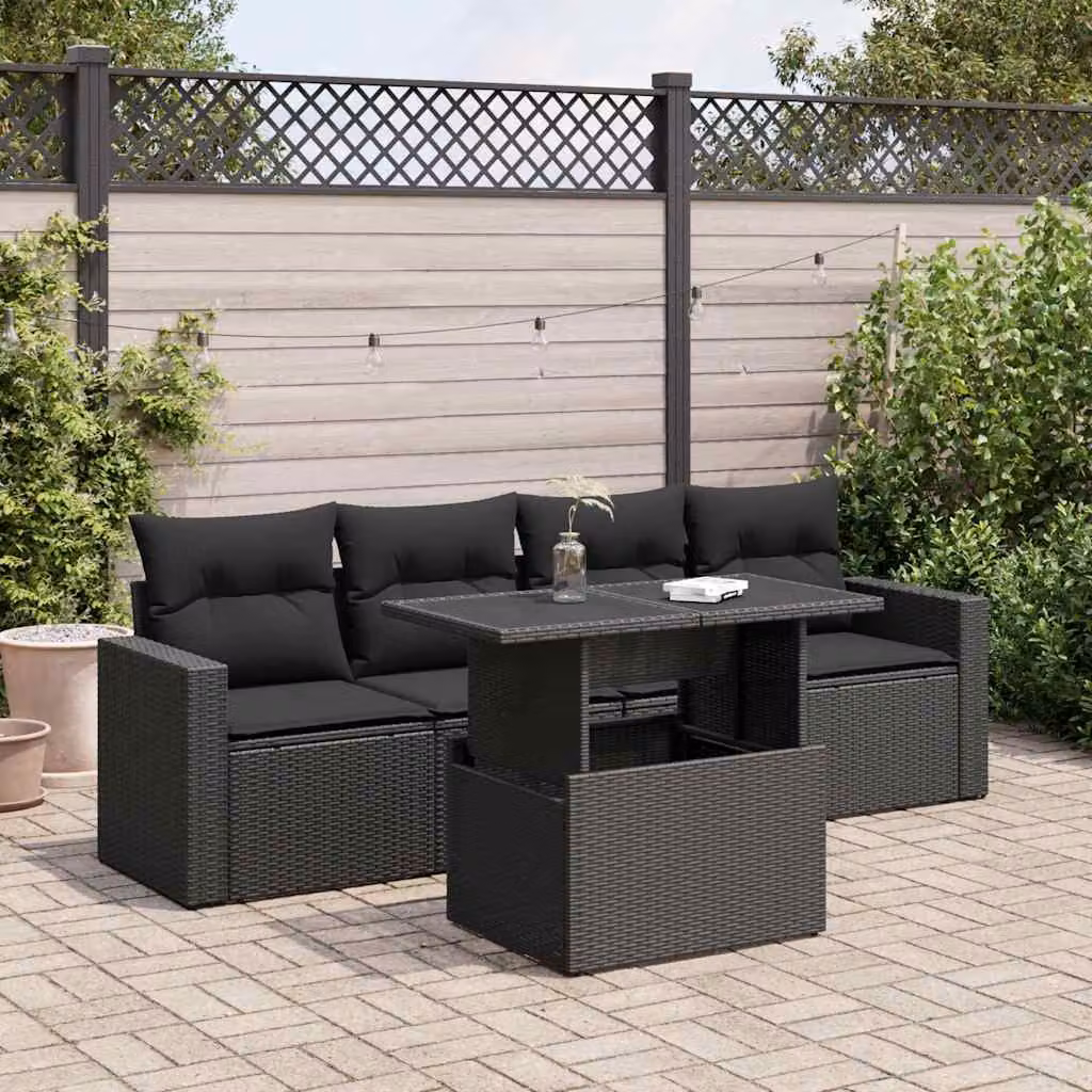 Maison Exclusive - Set Divani da Giardino 5 pz con Cuscini in Polyrattan Nero