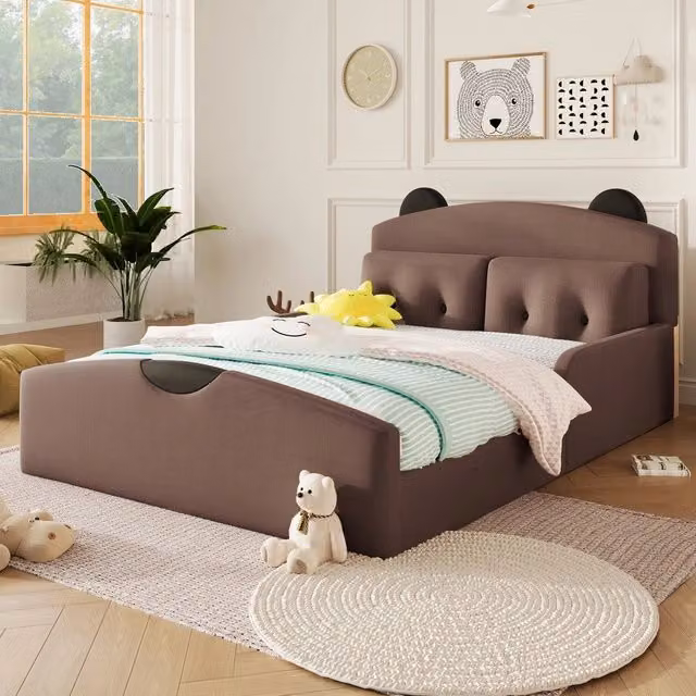 Letto imbottito 140x200 con testiera e cuscini ¨C Minimal ¨C tessuto lino bianco