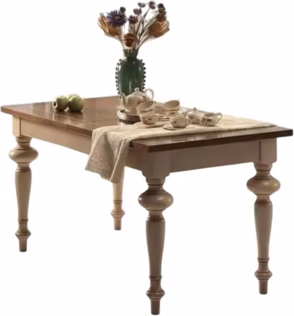 Tavolo shabby chic allungabile in legno Mobili2g L: 160 cm, P: 90 cm, H: 80 cm, color avorio e noce