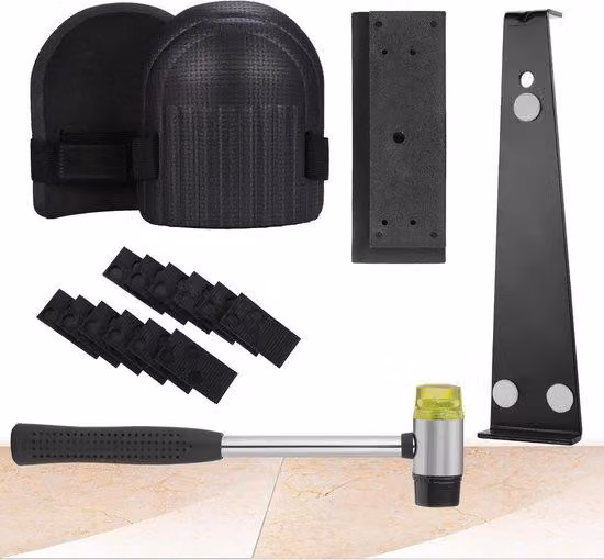 Kit di attrezzi per pavimenti in laminato, 40 distanziatori, barra di trazione per impieghi gravosi, martello a doppia faccia, ginocchiere imbottite in schiuma