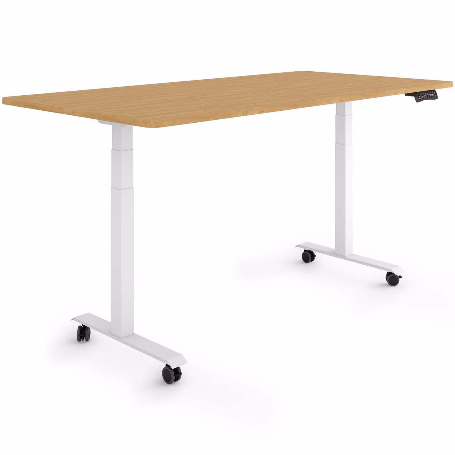 ESMART Germany EZX-132WBA 160x80cm Decorazione in bambù Scrivania ergonomica regolabile in altezza su ruote Regolabile elettricamente in altezza in modo continuo da 65,5 a 130,5 cm 3 memorie di attività Montaggio rapido