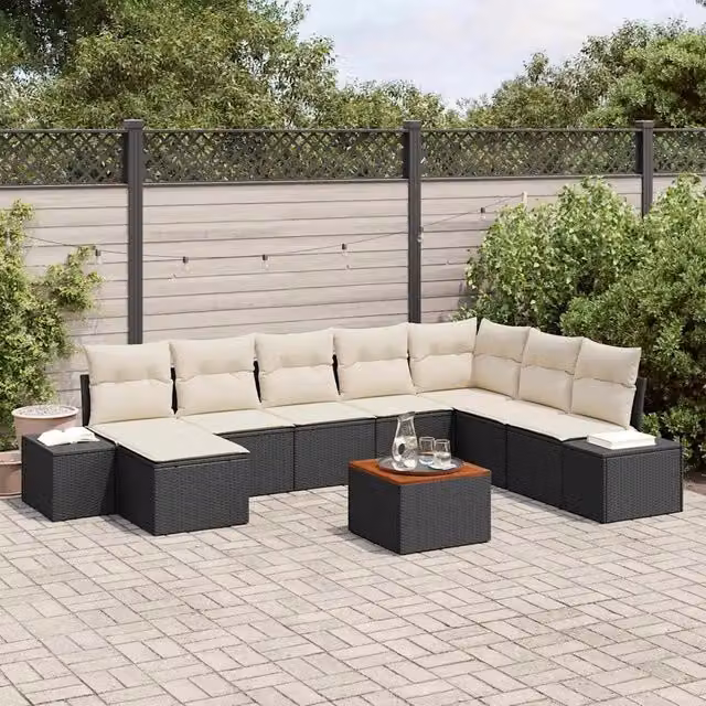 Set Divano da Giardino 9 pz Nero polyrattan 3347992